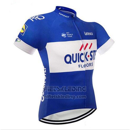2018 Fietskleding Quick Step Floors Blauw en Wit Korte Mouwen en Koersbroek